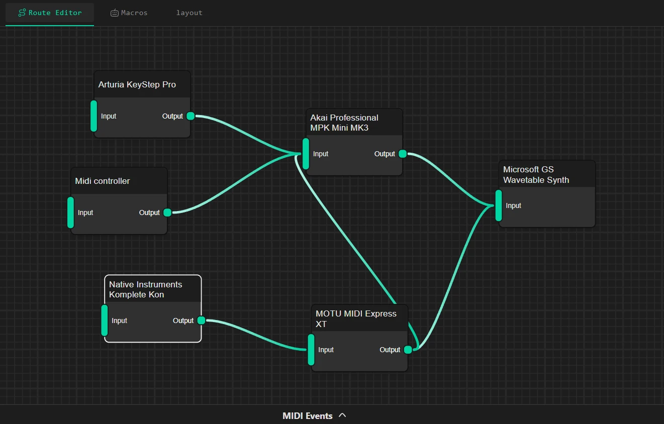 MidiMacro Routing interface