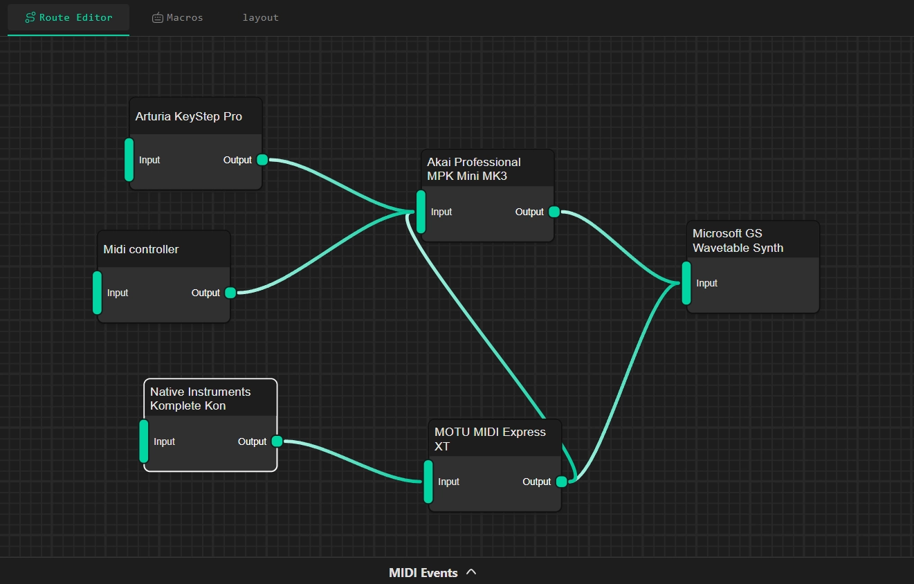 MidiMacro Routing interface